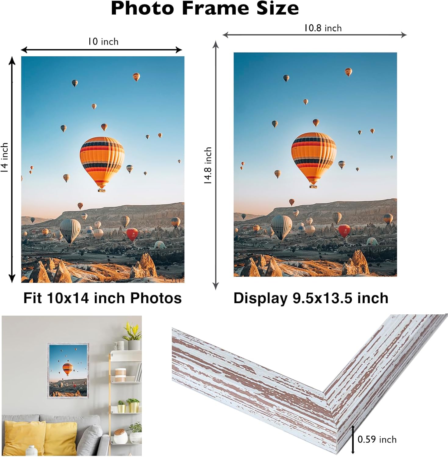 JCJMY 10x14 Picture Frame Set of 4 for 30 x 40cm Diamond Art Painting, Wall Mounting Horizontally or Vertically, 10 x 14 Wall Gallery Photo Frame with Shatter Resistant Plexiglass,4 Pack, Rustic White