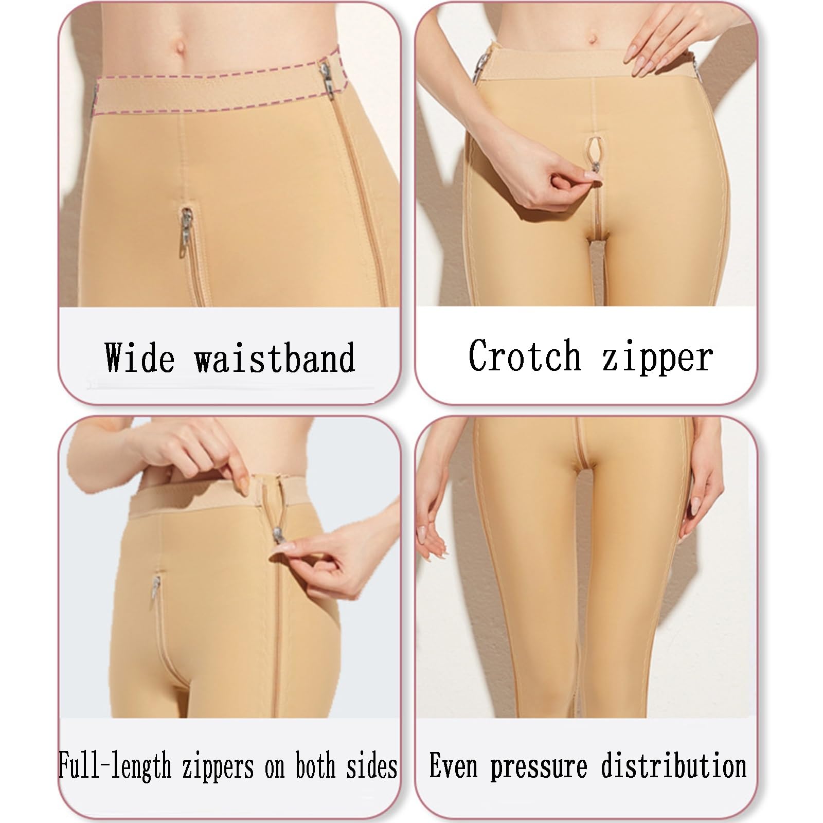 Leggings Modellanti, Cerniera Completa A Doppio Lato, Fodera Senza Cuciture, Sollevamento Dell'anca