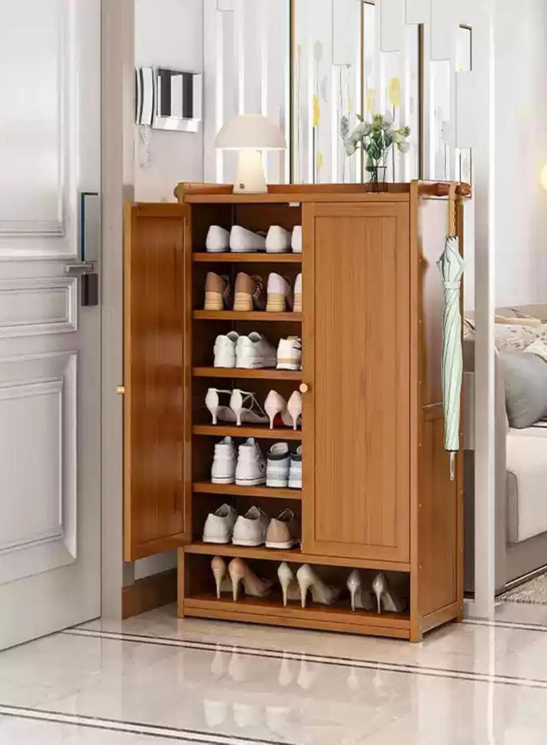 Moubhjd 下駄箱 竹製 靴置き シューズラック スリム 竹製靴キャビネット 靴収納キャビネット 靴箱 靴棚 玄関に靴を効率収納