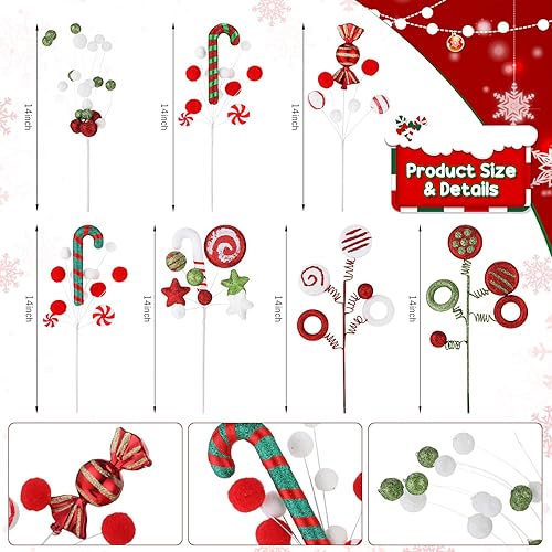 Vista 3 de Lyrow 10 púas de árbol de caramelo de Navidad de 14 pulgadas, rojo, verde, blanco, estilo clásico, Navidad, otoño, invierno, durante todo el año
