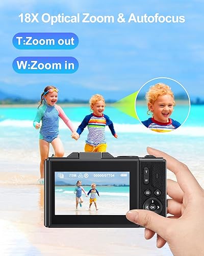 Miniatura 4 de Cámara digital 5K para fotografía con WiFi, cámara de vlogging Ultra HD de 75MP para YouTube con pantalla abatible de 180° de 3 pulgadas, cámaras