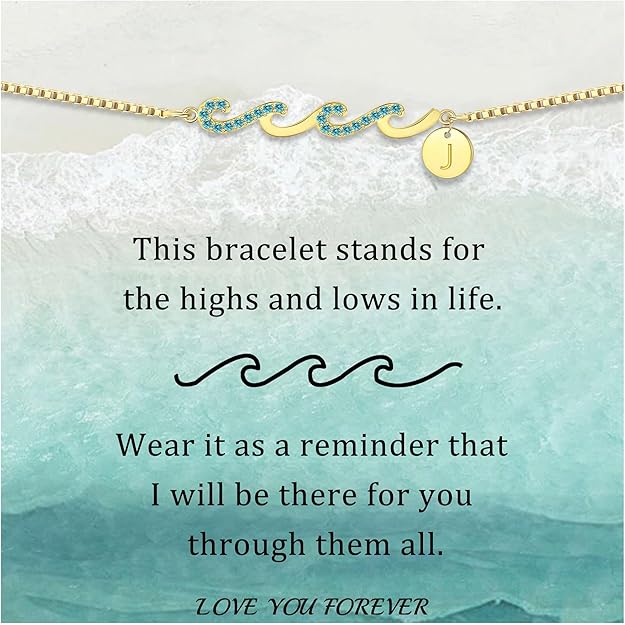 Dainty Gold Bracelet with Initials, Gifts for Women Initial Bracelets for Women Mom Gift Teen Gifts Trendy Stuff Wave Bracelet Grandma Graduation Gifts for Her 2025 Daughter Friend Letter A-Z Birthday Christmas Jewelry