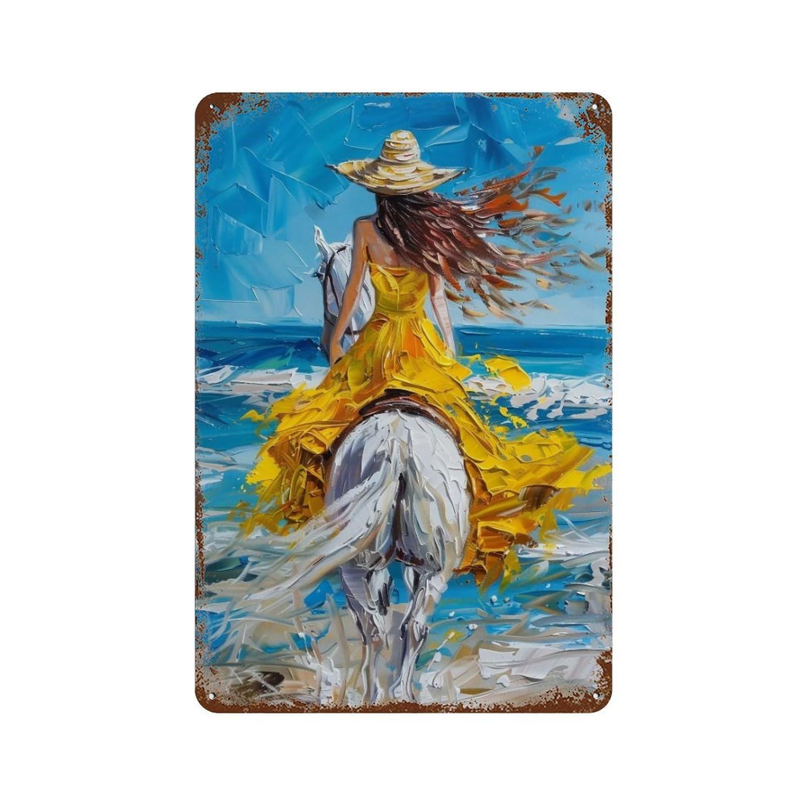 Hduryeyryy Multicolour Coastal Gallop In Yellow Gown 03 Wall Retro Iron Vintage Art Metal Tin Sign Poster Modern Home Cofffee Club Art Bar Shop Decor 30X20cm