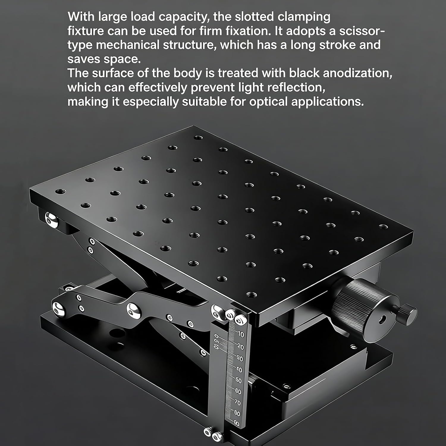Manueller Laborheber aus Aluminiumlegierung, hochpräziser Lineartisch mit Skala, 120 mm Hub, 30 kg Tragfähigkeit (210 * 150mm)