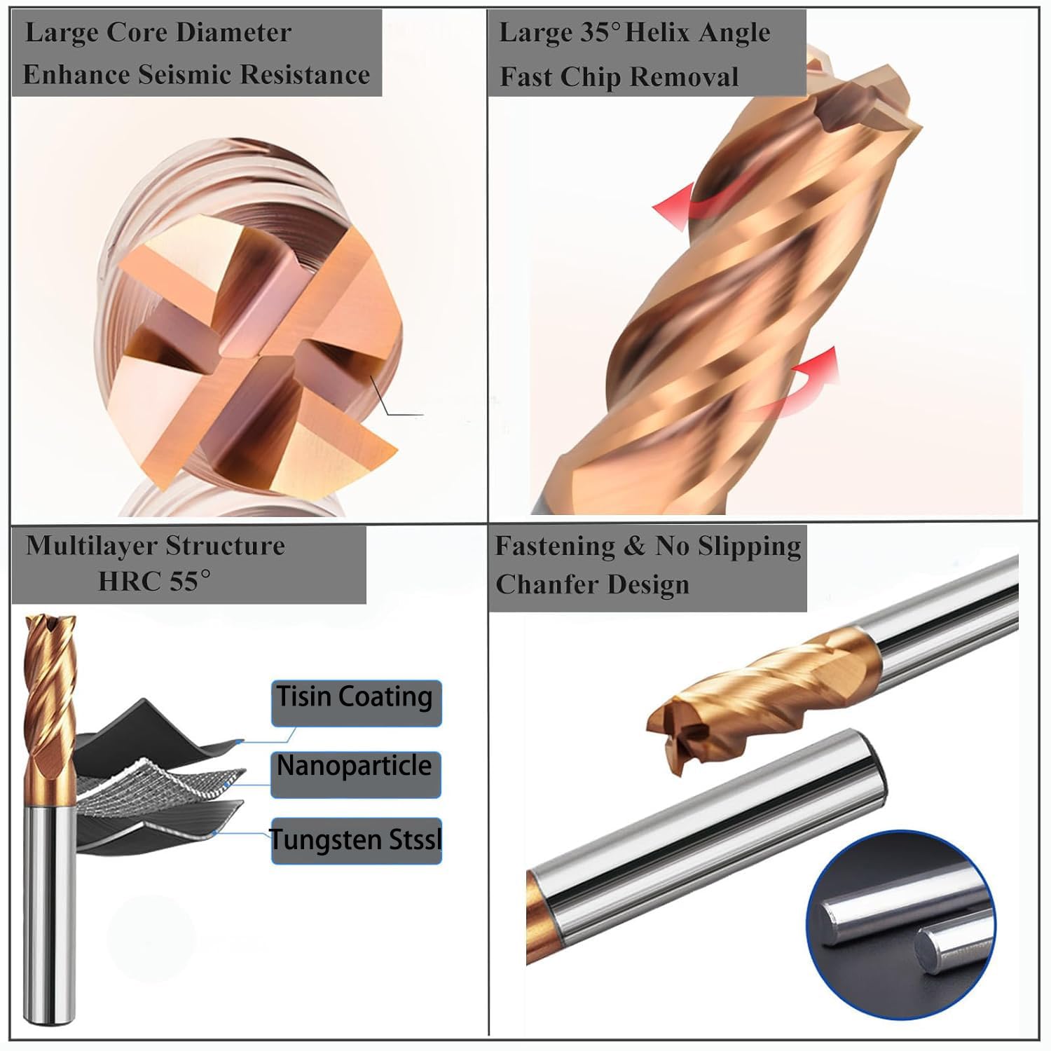 3 piezas Fresa para Metal duro 4 Filos,Diametro 6-10mm,Molino de Extremo Cuadrado de Carburo,para Acero al Carbono, Fundiciones, Cobre