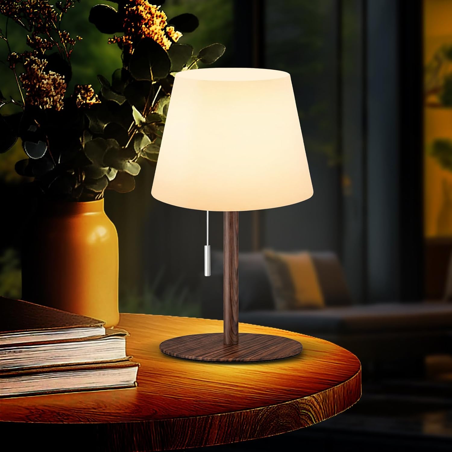 Gewiny Shower Lamp Battery Operated Outdoor Table Lamps Cordless Waterproof LED Dimmable Warm White and RGB Table Lamps Rechargeable Lamp Outdoor Lamps for Patio/Bathroom（Wood Grain）