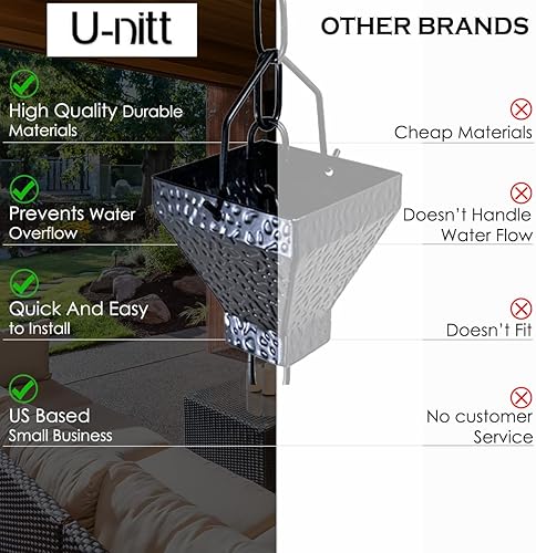 Miniatura 7 de U-nitt Cadena de lluvia colección de agua para canalones, atrapador de agua de lluvia y desviador, cadenas de 8.5 pies para jardín exterior, copas