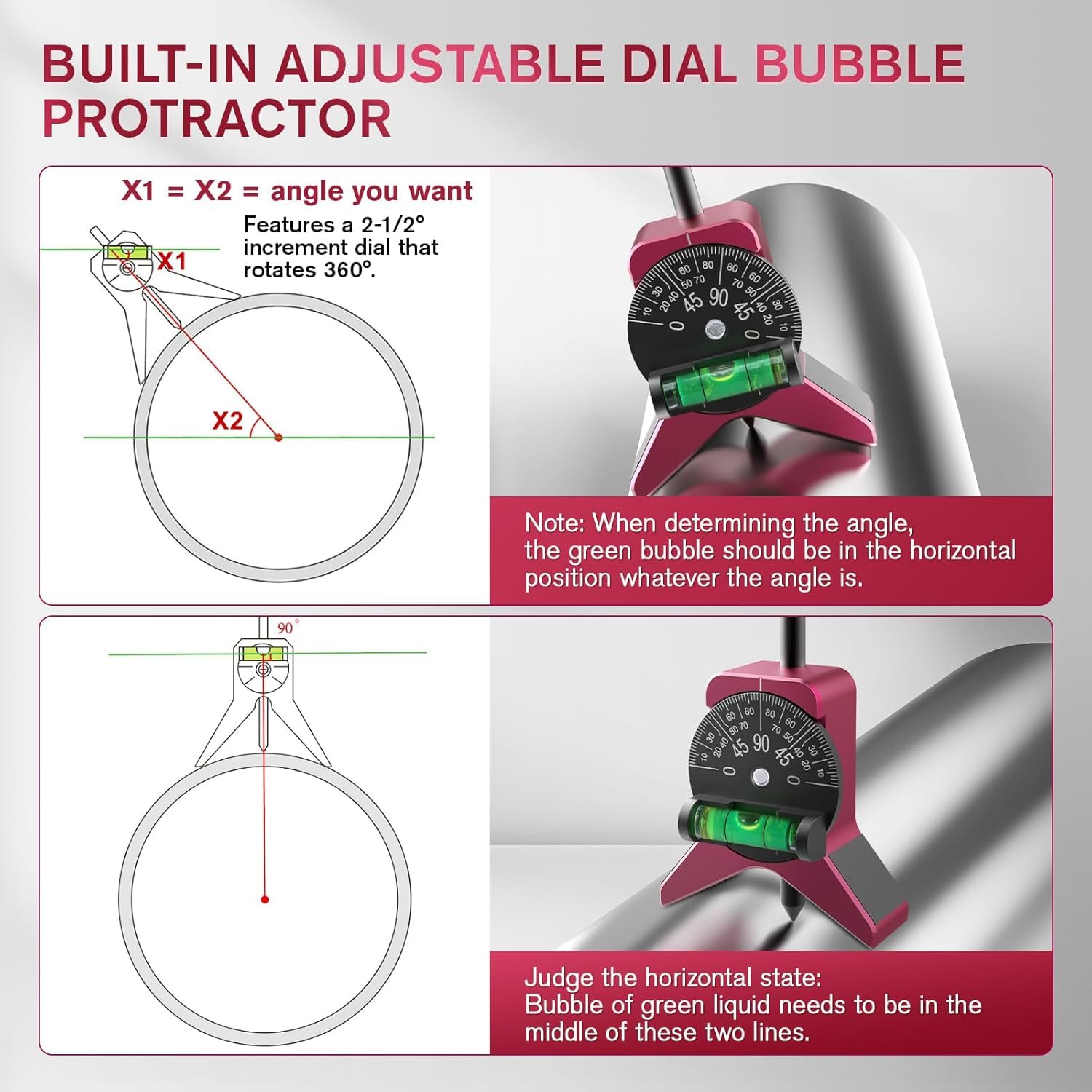 Strumento Centraggio Marcatubi, Magnetica Strumento di Centraggio per Marcatori di Tubi di Sicurezza, Pipe Center Finder Cercatore centrale per tubi con Goniometro a Bolla von 1-1/2" bis 6"