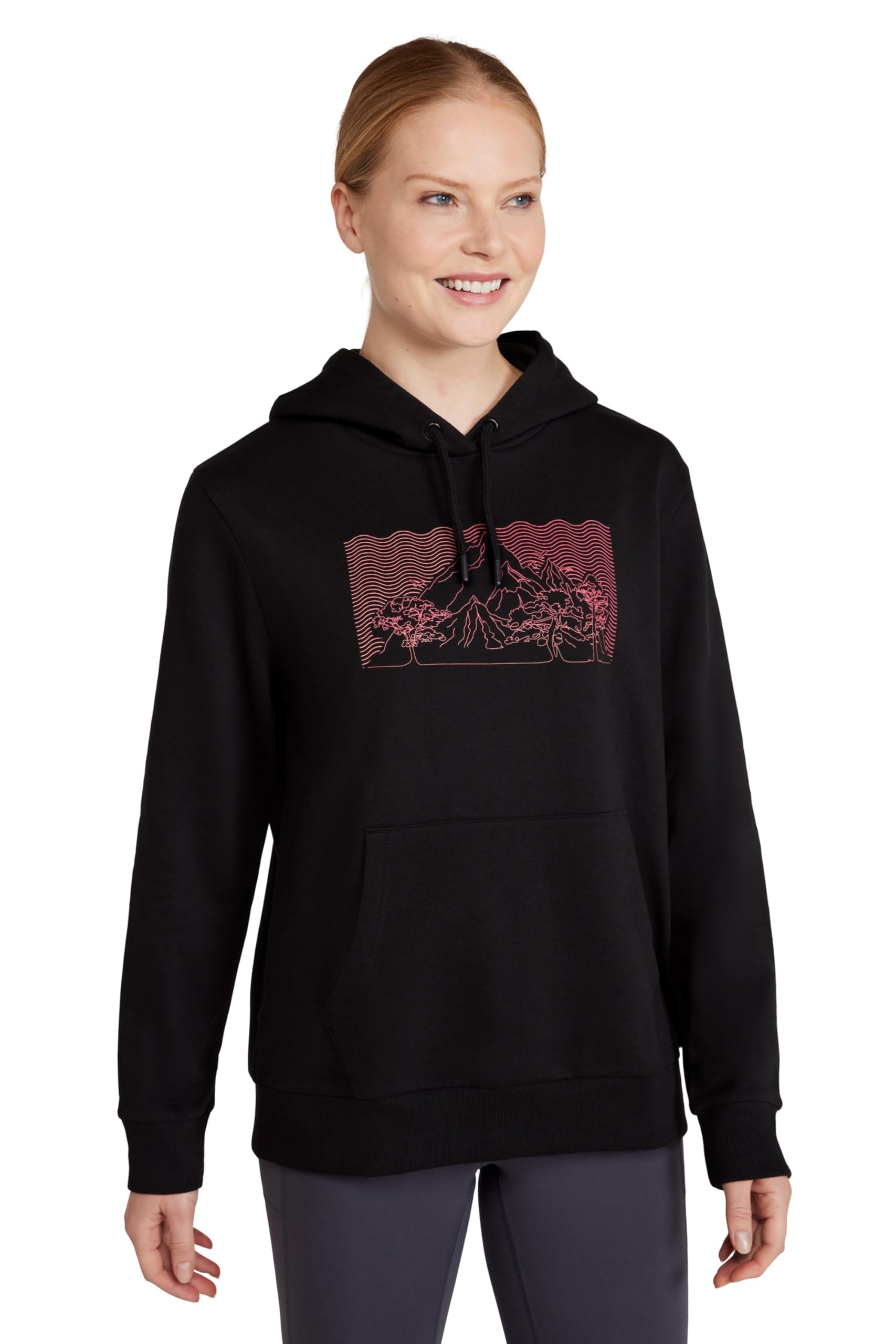 Mountain Warehouse Printed Womens Ombre Mountain Hoodie - Cotton-Polyester Blend Jumper with Drawcord & Kangaroo Pocket - Spring, Summer, Walking, Hiking & Outdoors Black 14