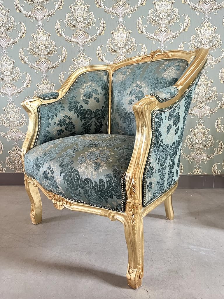 Krzesło w stylu francuskim Louis w stylu nostalgicznym, barokowym stylu, aksamitny turkus, fotel do salonu, wystroju domu, hotelu, salonu