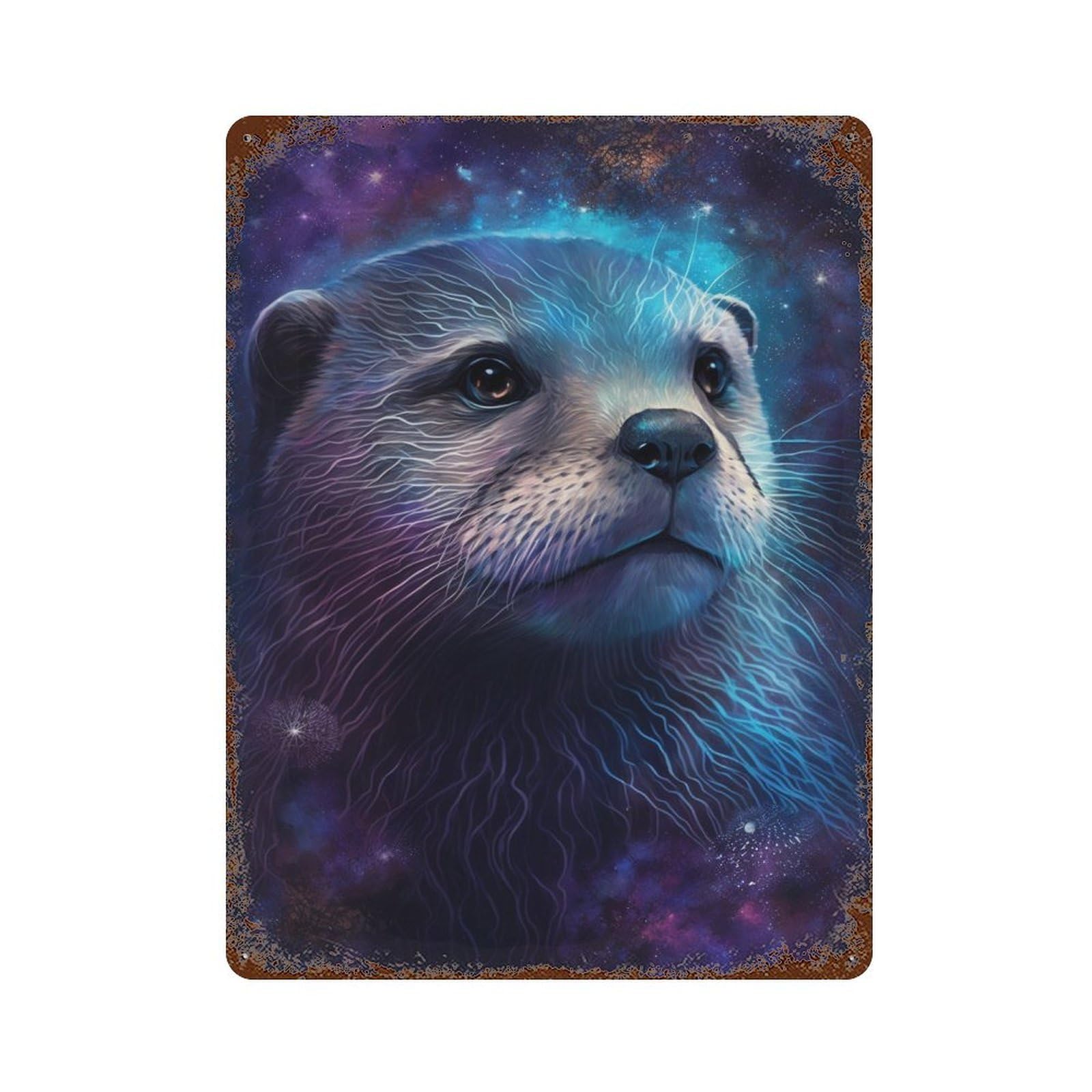 Galactic Otter Portrait 15.7"x11.8" Vintage Rust Metal Sign, Shabby Chic Decor for Cafe, Home Bar And Lounge Decor