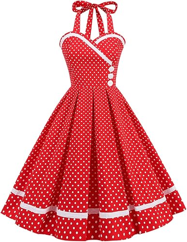 Vestidos retro de los años 50 para mujer, vestido vintage de cóctel estilo halter swing de los años 50, vestidos de fiesta de té estilo pin up