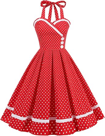 Retro 50s Dresses for Women Vintage Halter Swing Cocktail Dress 1950s Rockabilly Tea Party Pin Up Dresses