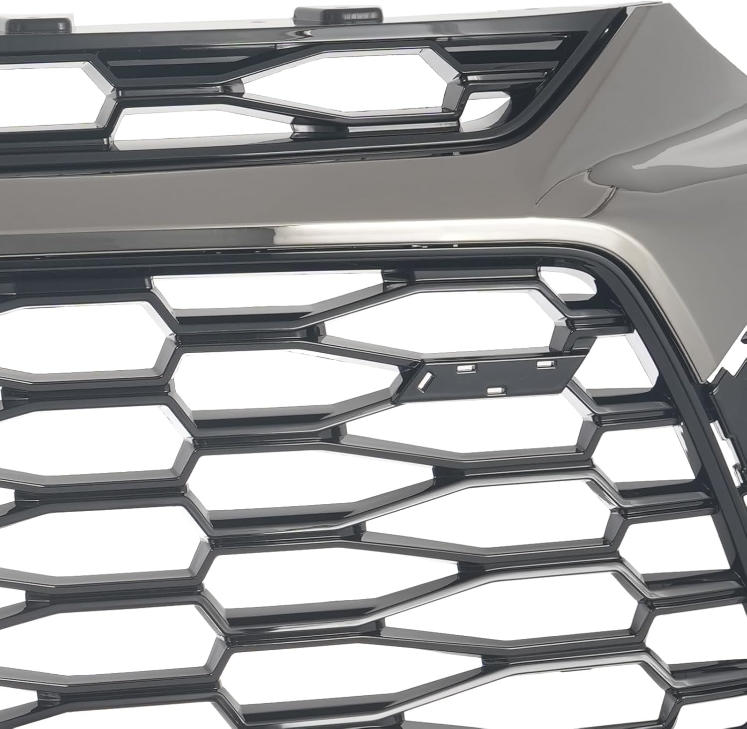 KARPAL Front Bumper Upper Grille Compatible with 2019-2021 Chevy Blazer RS Replace 84612437 Grey Chrome Gloss Black Grill