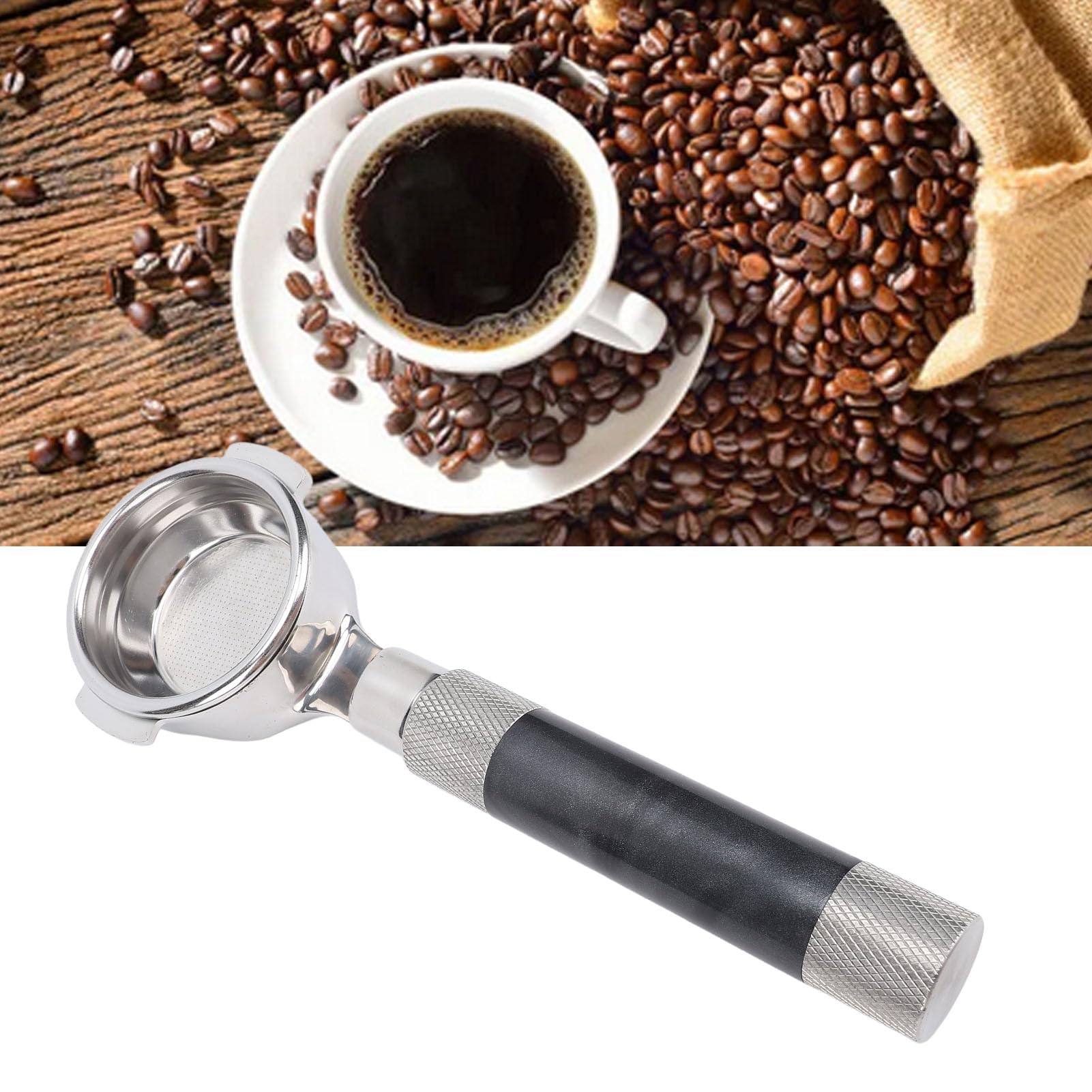 Filtro de portacafé sin fondo de acero inoxidable doble Ear E61 portafiltro de café para hacer café (negro)