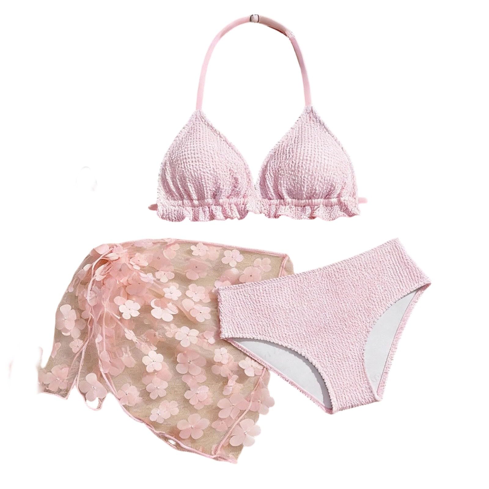 Costume da Bagno da Bambina 3 Pezzi con Grazioso Top Tankini a Stampa Floreale, Pantaloncini e Gonna Copricostume per Spiaggia e Piscina estive