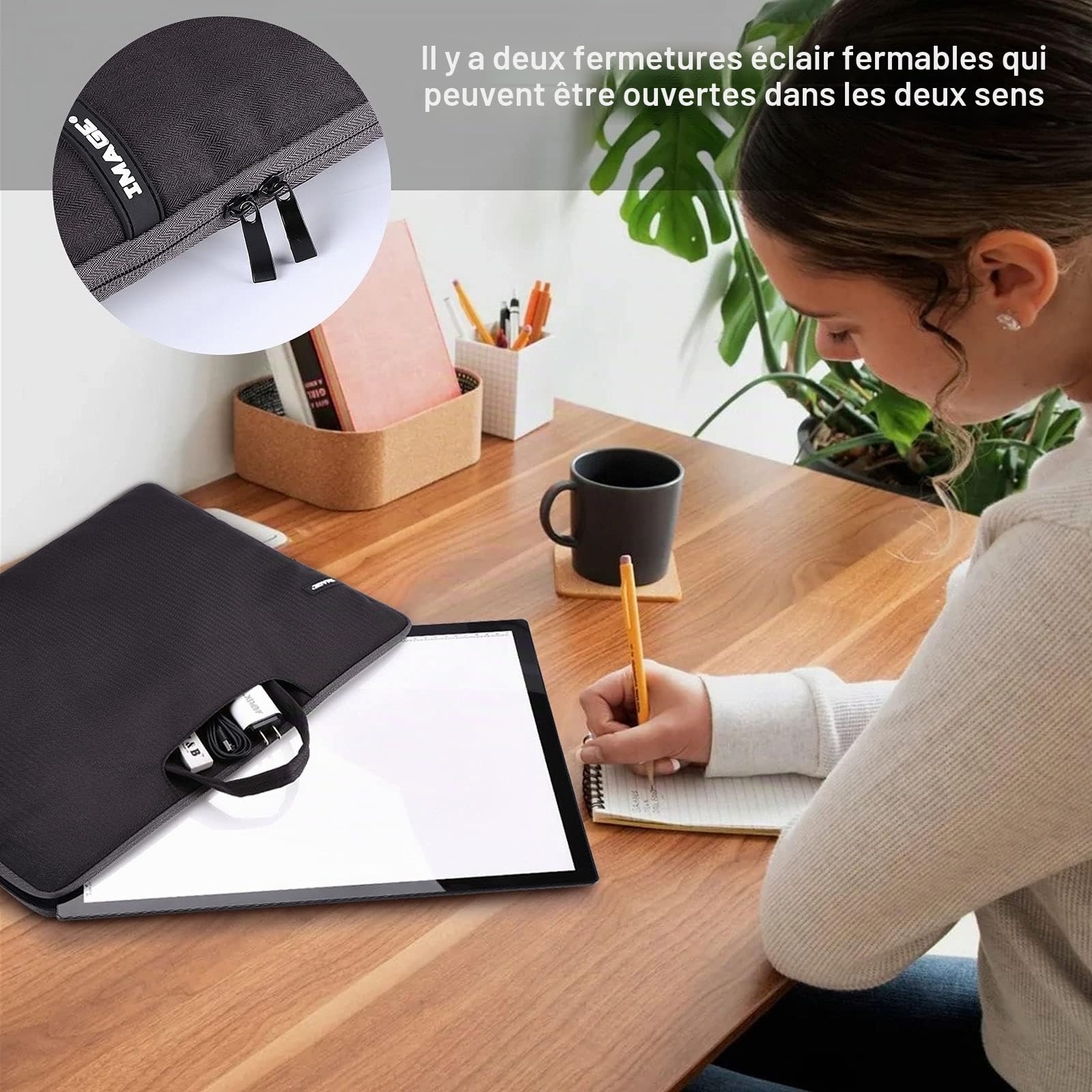 IMAGE Étui de rangement de voyage étanche avec poches pour tablette lumineuse, gris, A3 Black, Utile