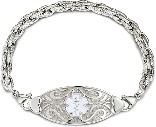 ASTERY Pulsera de identificación de alerta médica personalizada para mujer, pulsera de identificación personalizada de emergencia, pulsera diabética