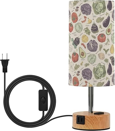 Vegetable Retro Dimmable Bedside Touch Lamps with Charging Ports for Living Room Bedroom Nightstand Office Desk, Light Bulb Included
