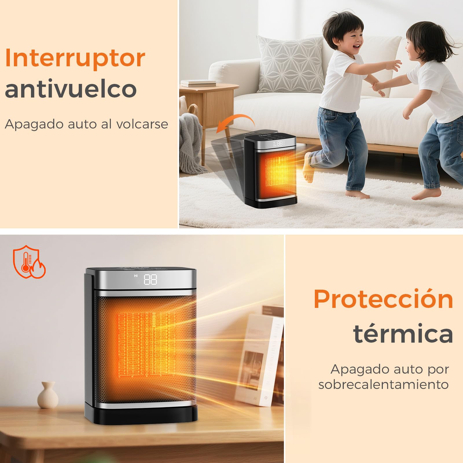 YASHE Calentador Eléctrico PTC de 1500 W con ventilador y ahorro de energía, oscilación de 70°, termostato, control remoto, protección contra sobrecalentamiento y vuelco, temporizador de 1 a 24 h