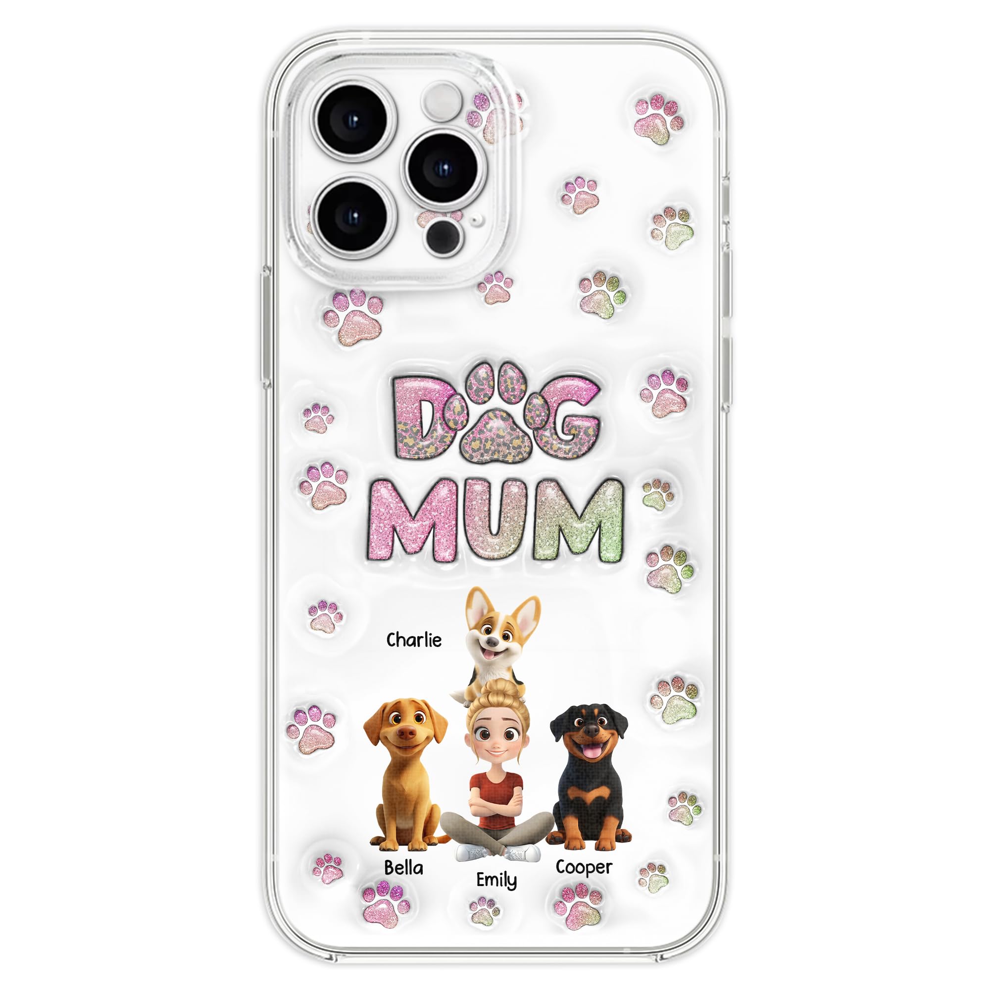 Wrappiness Lovely Dog Mom Phone Case - Personalized 3D Inflated Effect Phone Case for Women Dog Lovers Birthday Gifts Valentines Mothers Day