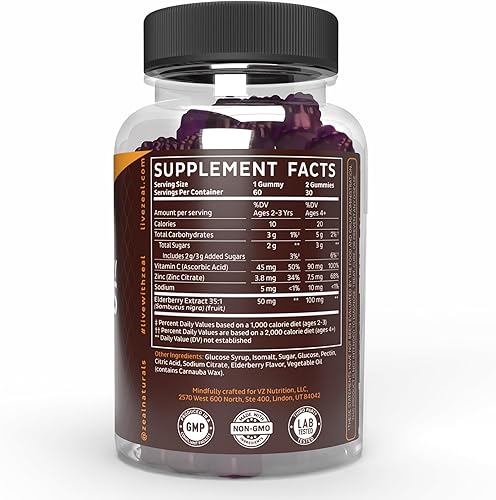Miniatura 8 de Zeal Naturals Sambucus Gomitas de saúco + zinc + vitamina C - Suplemento diario para niños y adultos - Gomitas de vitamina fáciles de masticar - 100