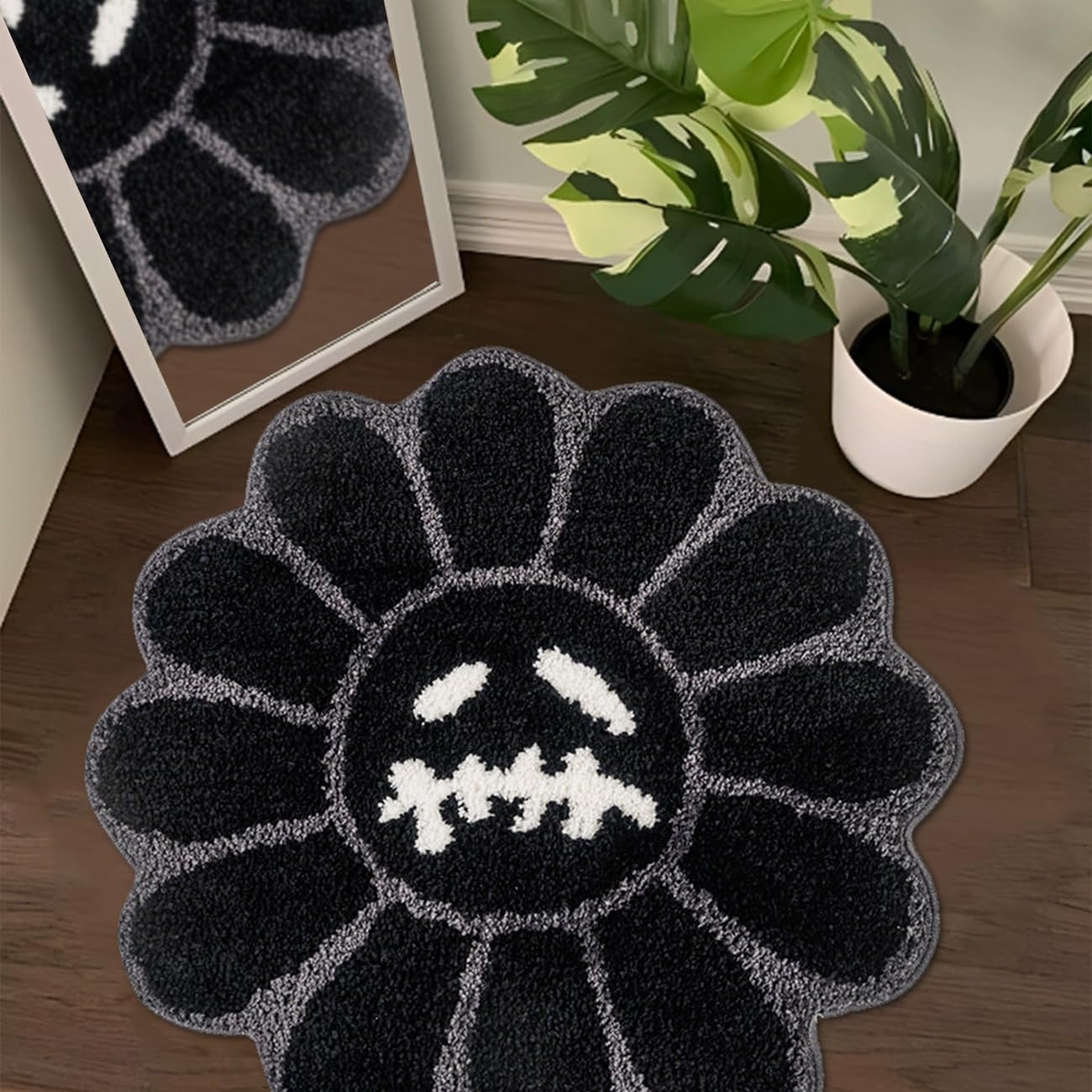 Trippy Happy Face Tappeto fresco Tufted ad asciugatura rapida tappetini da bagno per bagno antiscivolo tappetino da bagno assorbente acqua 0,9 m tappeti da bagno neri Halloween gotico fantasma