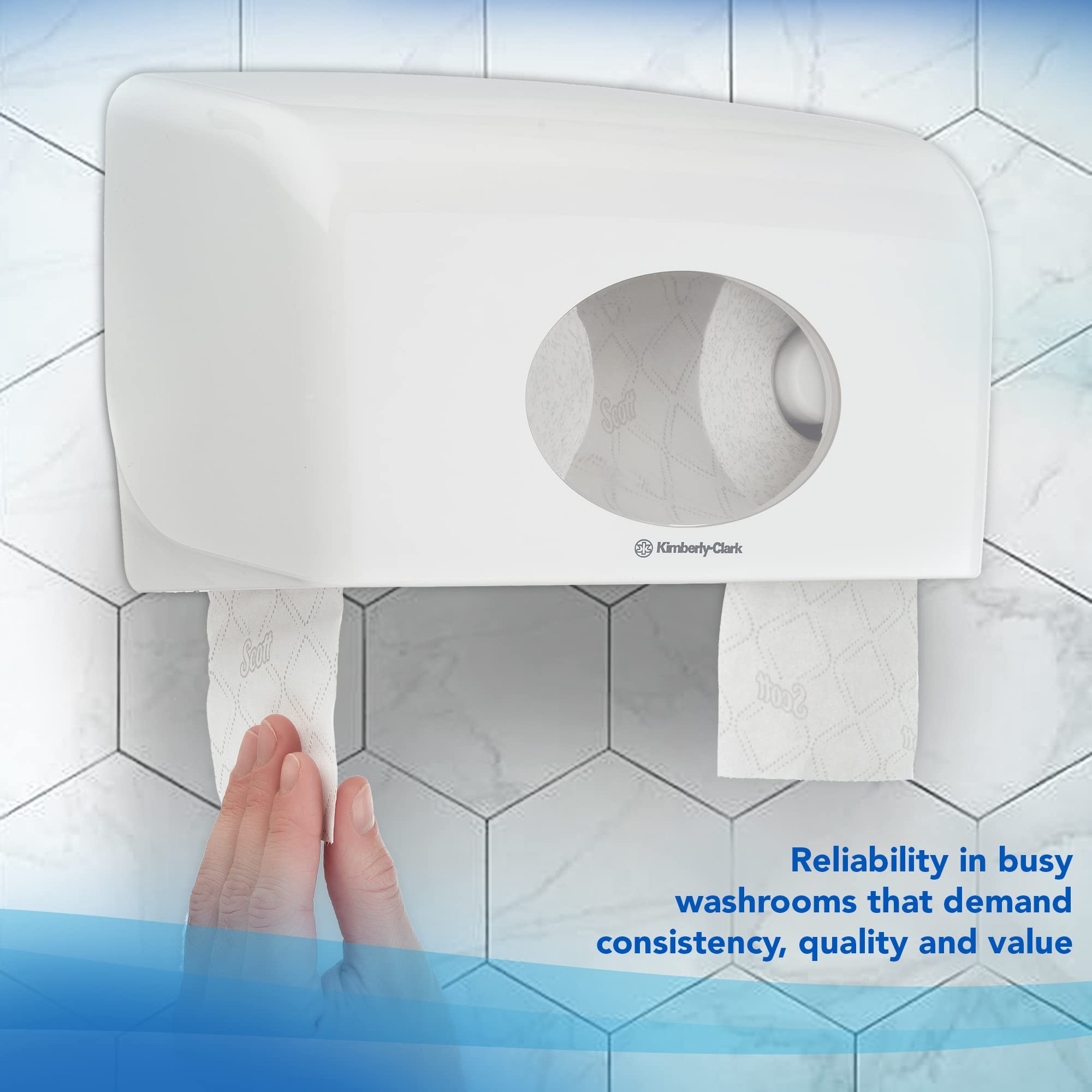 Scott Essential, 8519, Papel higiénico en rollo estándar, 2 capas, blanco, 64 rollos x 350 hojas