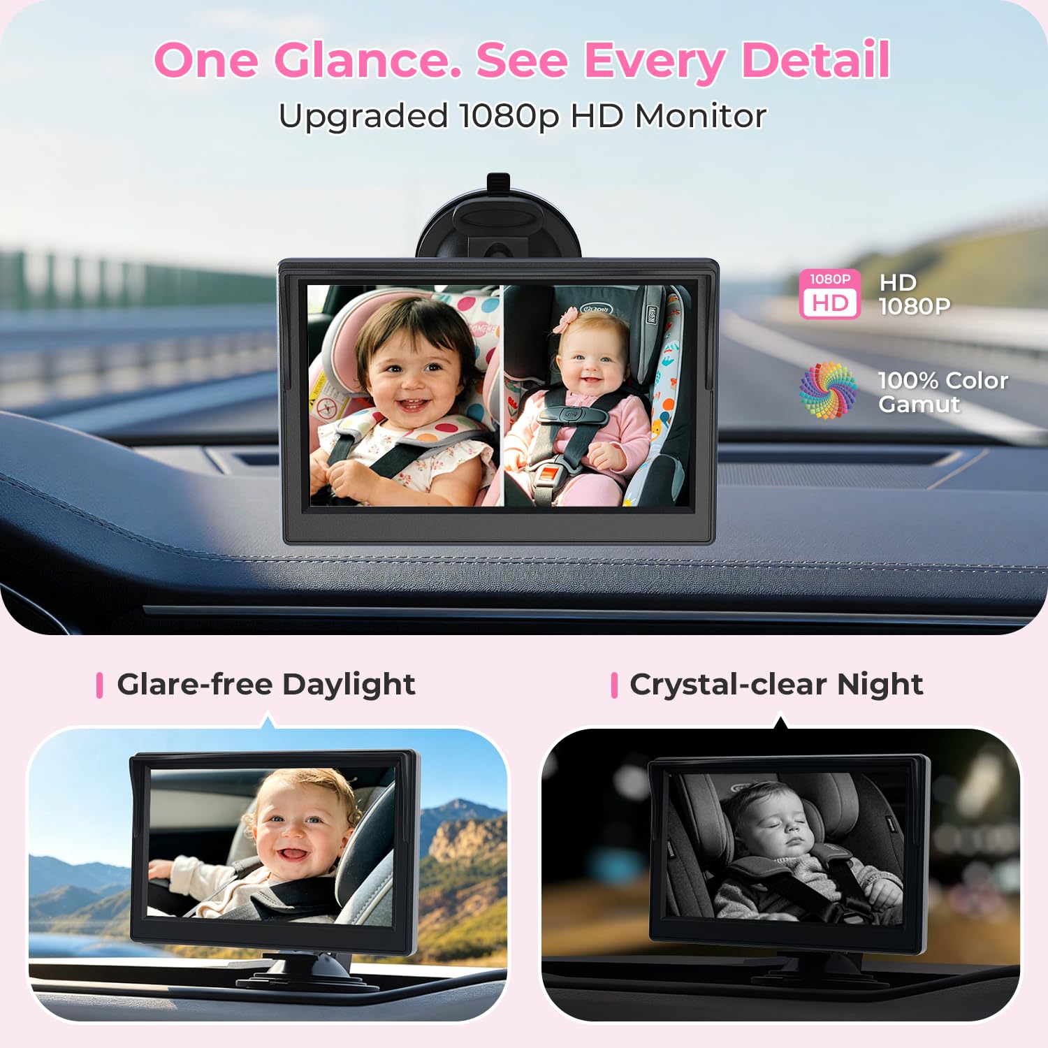 Itomoro Baby Car Camera, Dual Channel 5 Inch Monitor with 2 IR Night Vision AHD Camera, Easily Install 1080P Clear Car Baby Monitor with Camera for Backseat ACZ403