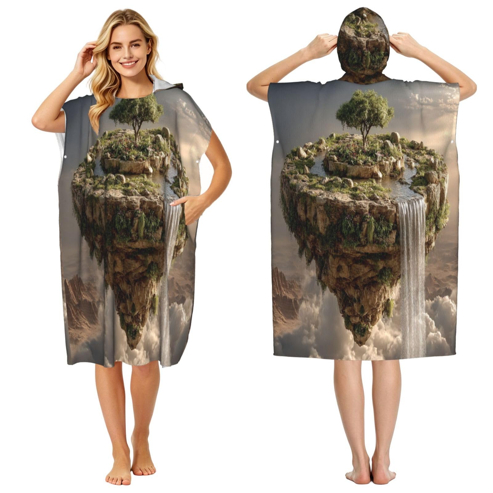DTHKJNLSF Floating Island Adult Hooded Beach Poncho Towel