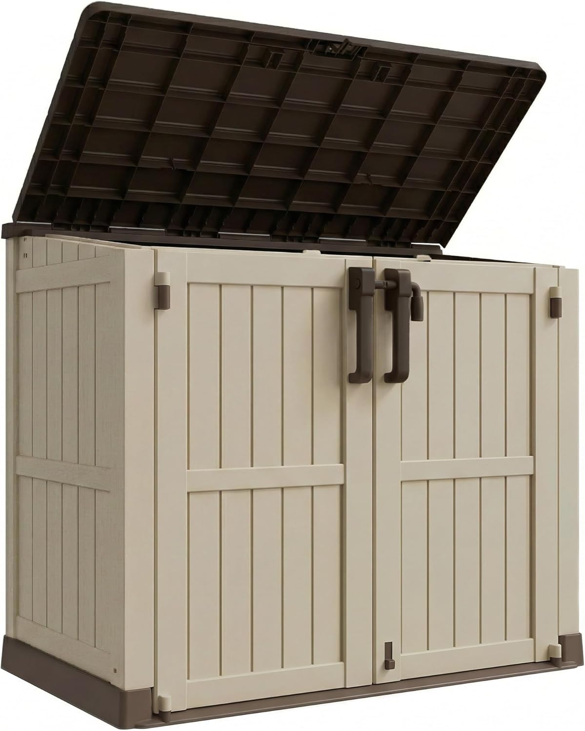 LHBcraft Outdoor Storage Cabinet 36 Cu Ft with Lockable Doors, Waterproof Outdoor Storage Box for Patios,Portable Horizontal Resin Storage Shed, Easy to Assemble