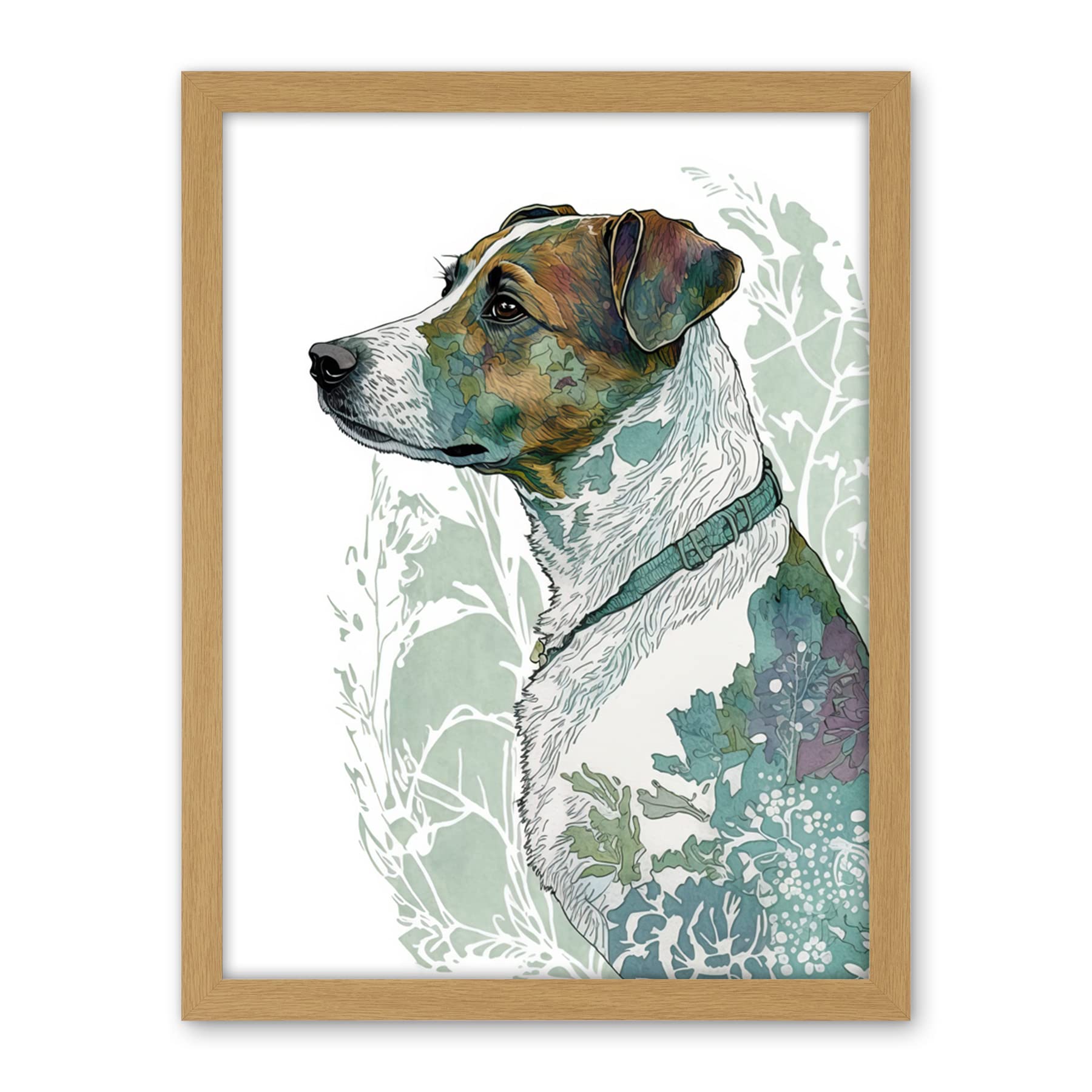Artery8 Jack Russel Dog Modern Watercolour Portrait Illustration Artwork Framed Wall Art Print 18X24 Inch