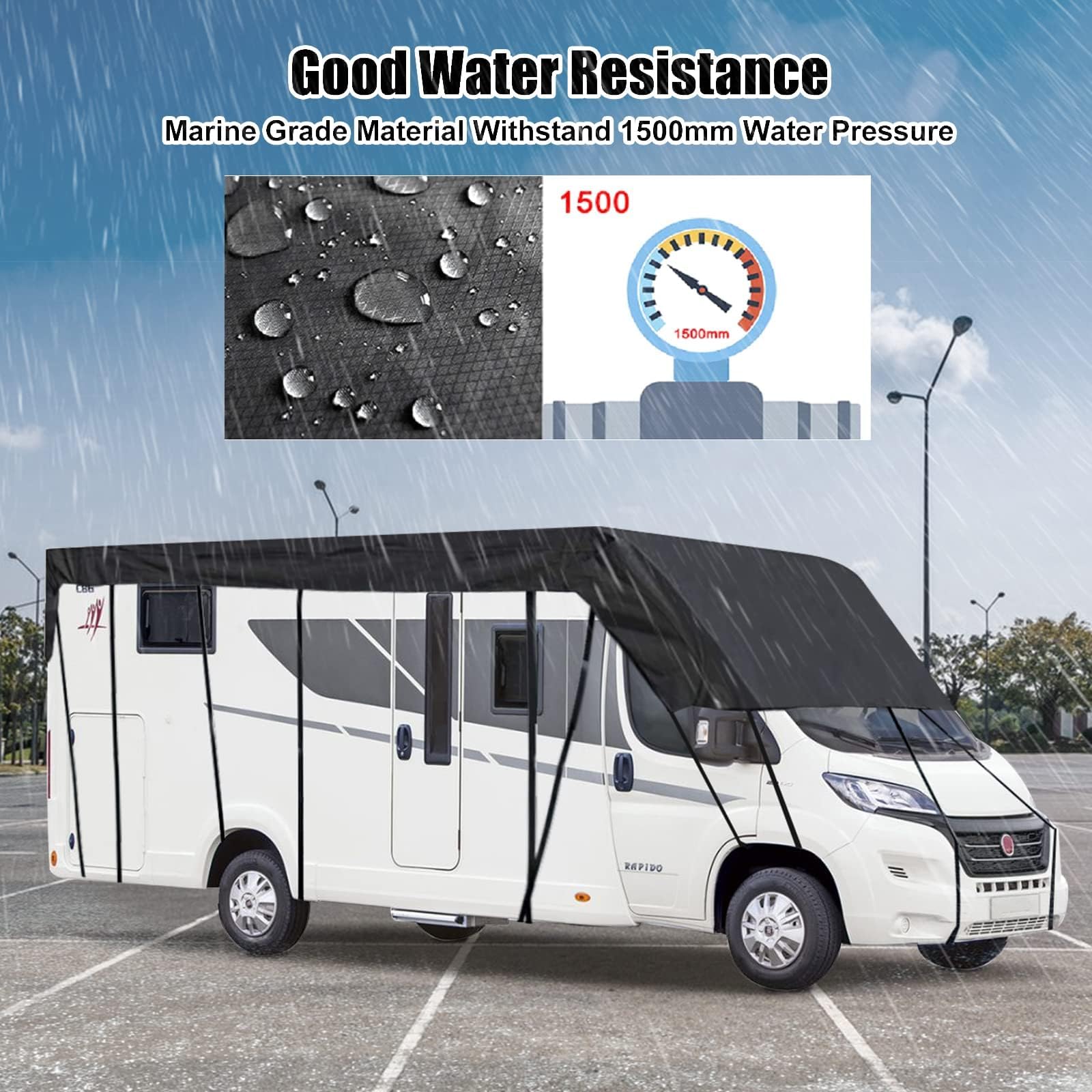 Wohnmobil Abdeckplane Dachschutzplane,Premium Wohnwagen Schutzdach,wasserdichte Wohnwagenplane Mit UV-Schutz für Wohnwagen in Vielen Größen,Schwarz,10.5 * 3.3m