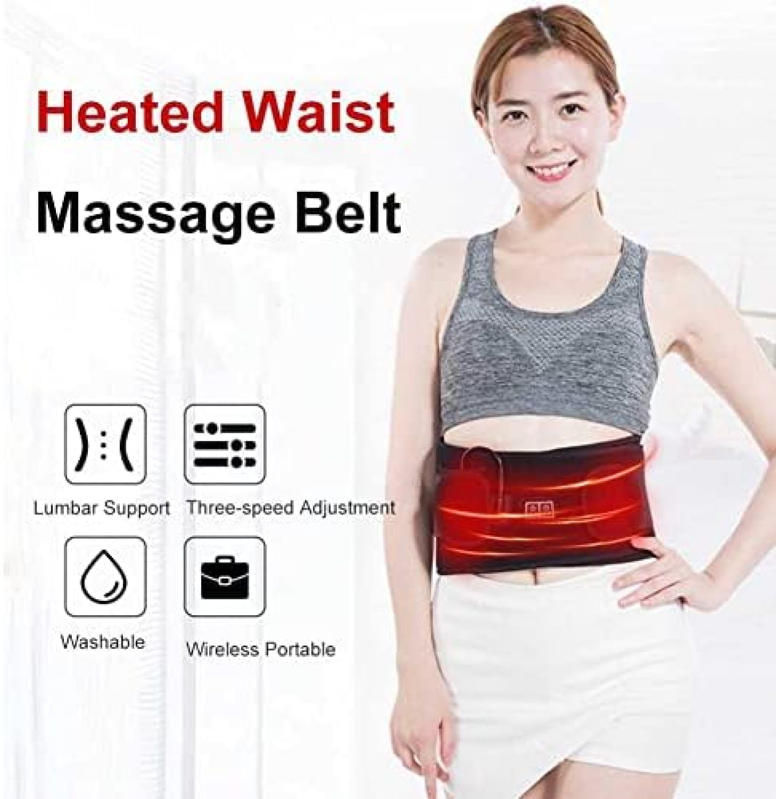 Almohadillas Térmicas, Terapia Calentada, Envoltura Lumbar, Cinturón De Masaje De Cintura Calentado con Batería para Espalda, Abdomen, Estómago Artrítico Y Calambres Menstruales, Alivio del Dolor,