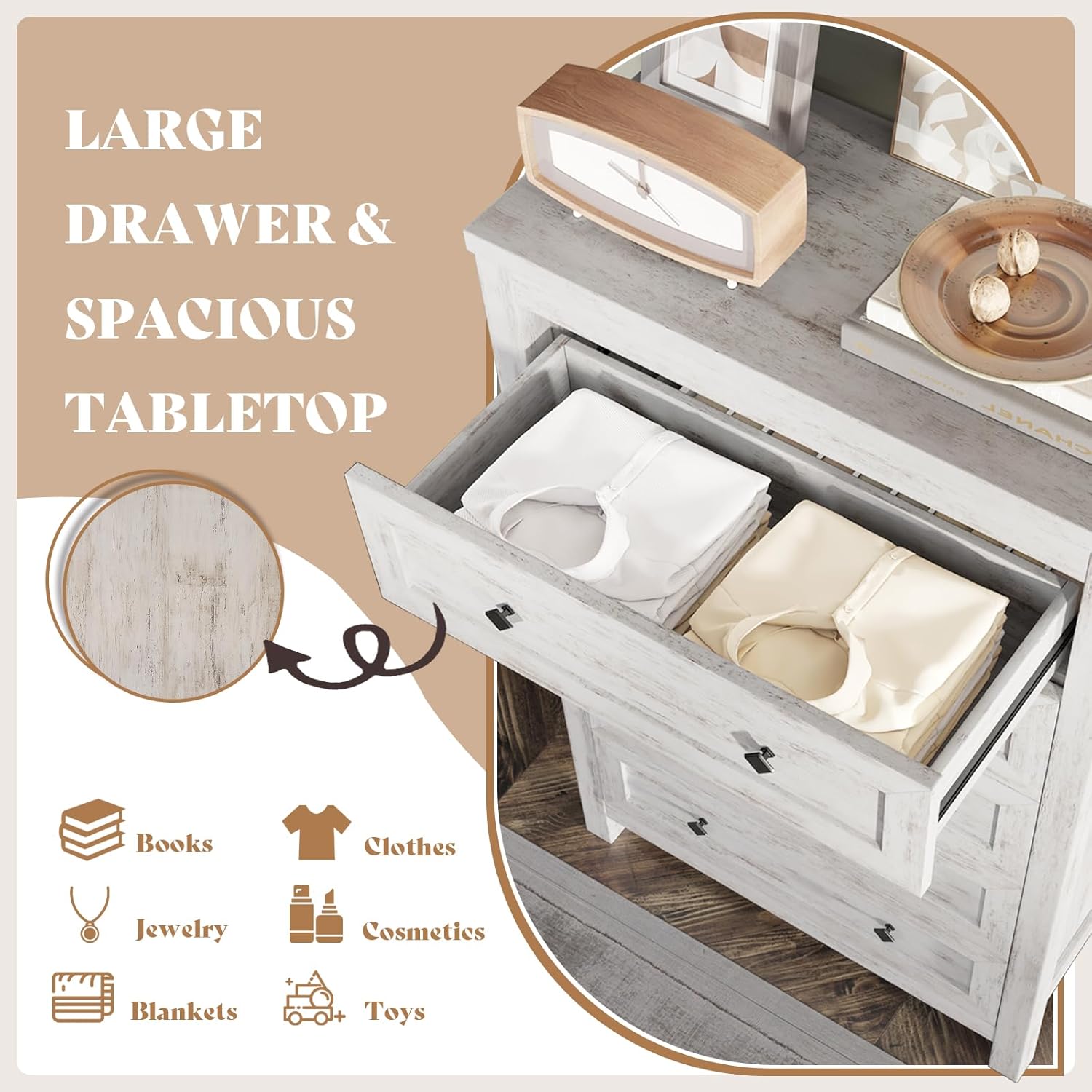 Open drawer showing spacious interior for storage