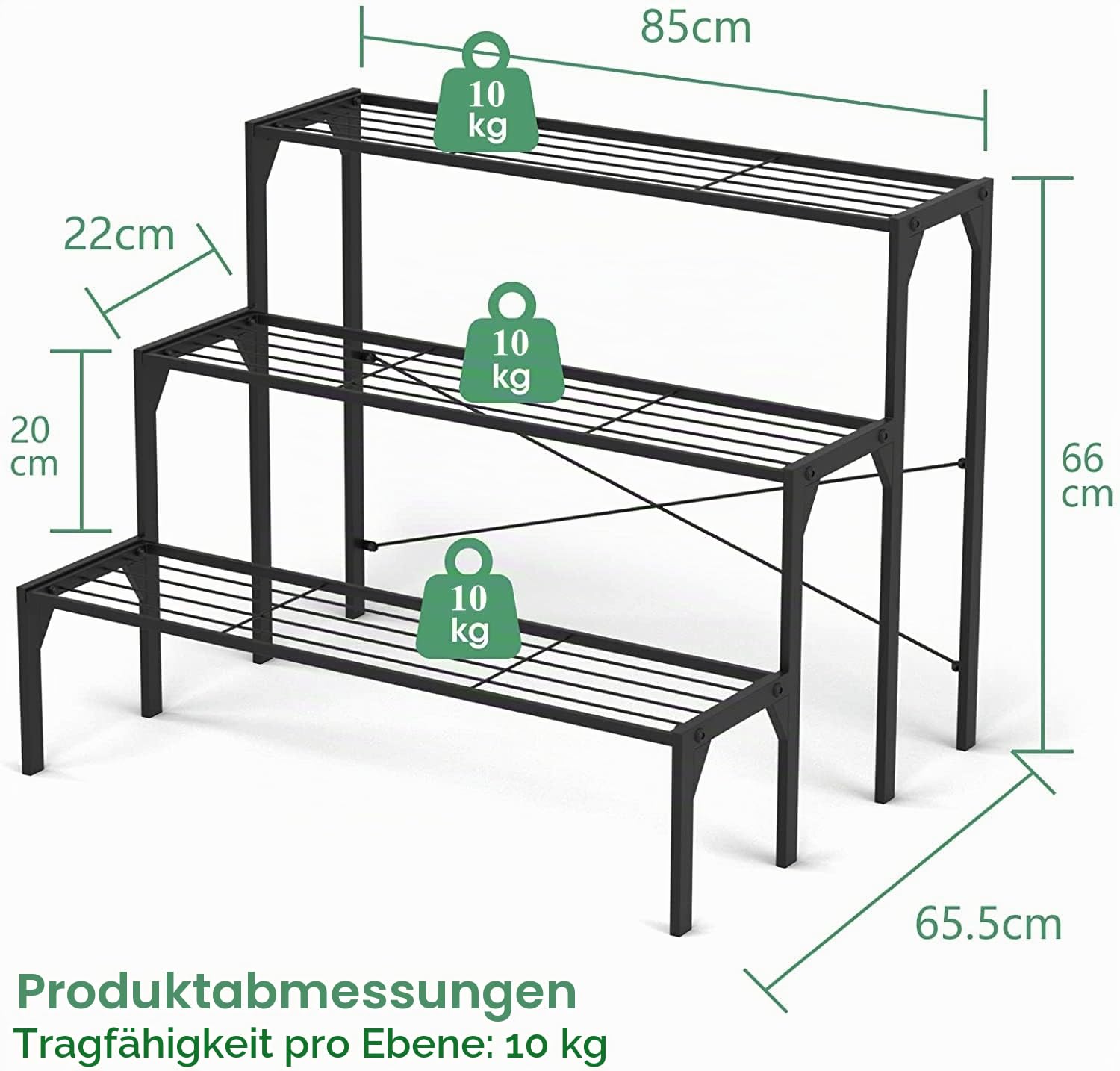 RELAX4LIFE Blumentreppe 3-stufig, Blumenregal aus Metall, Blumenständer mit 3 Ebenen, Pflanzenständer Freistehend, Pflanzentreppe für Balkon Terrasse Garten Wohnzimmer (Leiterform 2)