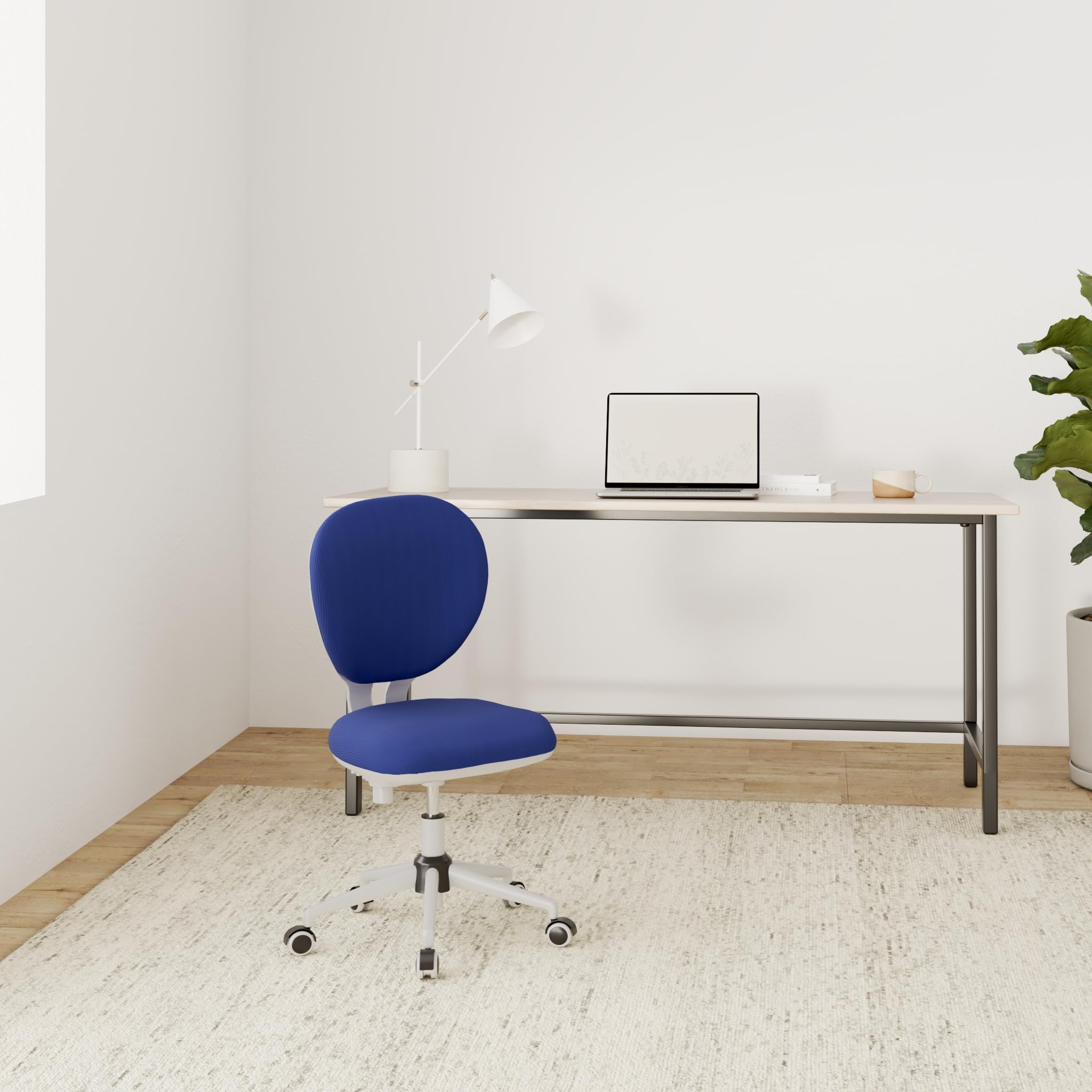 hjh OFFICE 670970 Kinder- und Jungenddrehstuhl Kid VIVO Stoff Blau/Weiß Kinderbürostuhl mit höhenverstellbarer Rückenlehne