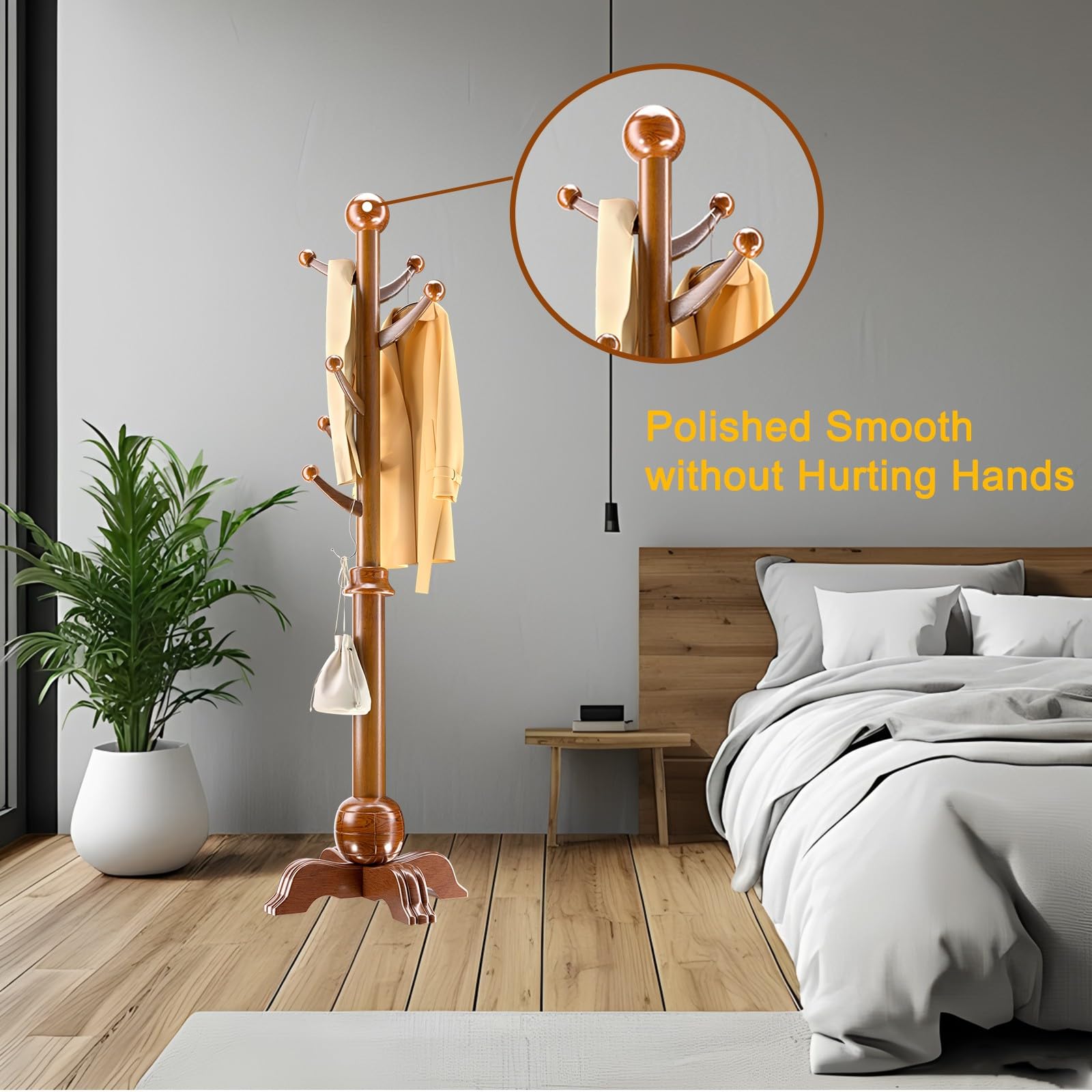 Tree-SD - Appendiabiti in legno, extra spesso, 6 cm, robusto, base anti-ribaltamento, per soggiorno, camera da letto o ufficio