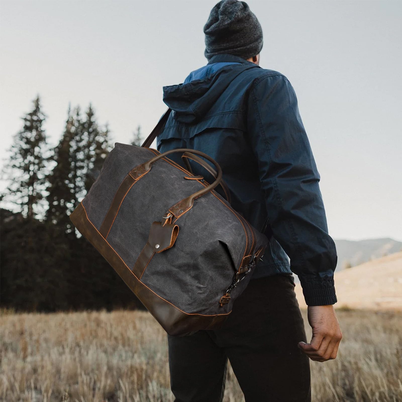 Polare 23 wasserdichte Reisetasche, gewachstes Segeltuch, Rindsleder, Gepäck, Wochenender, Übernachtung, Handgepäcktasche