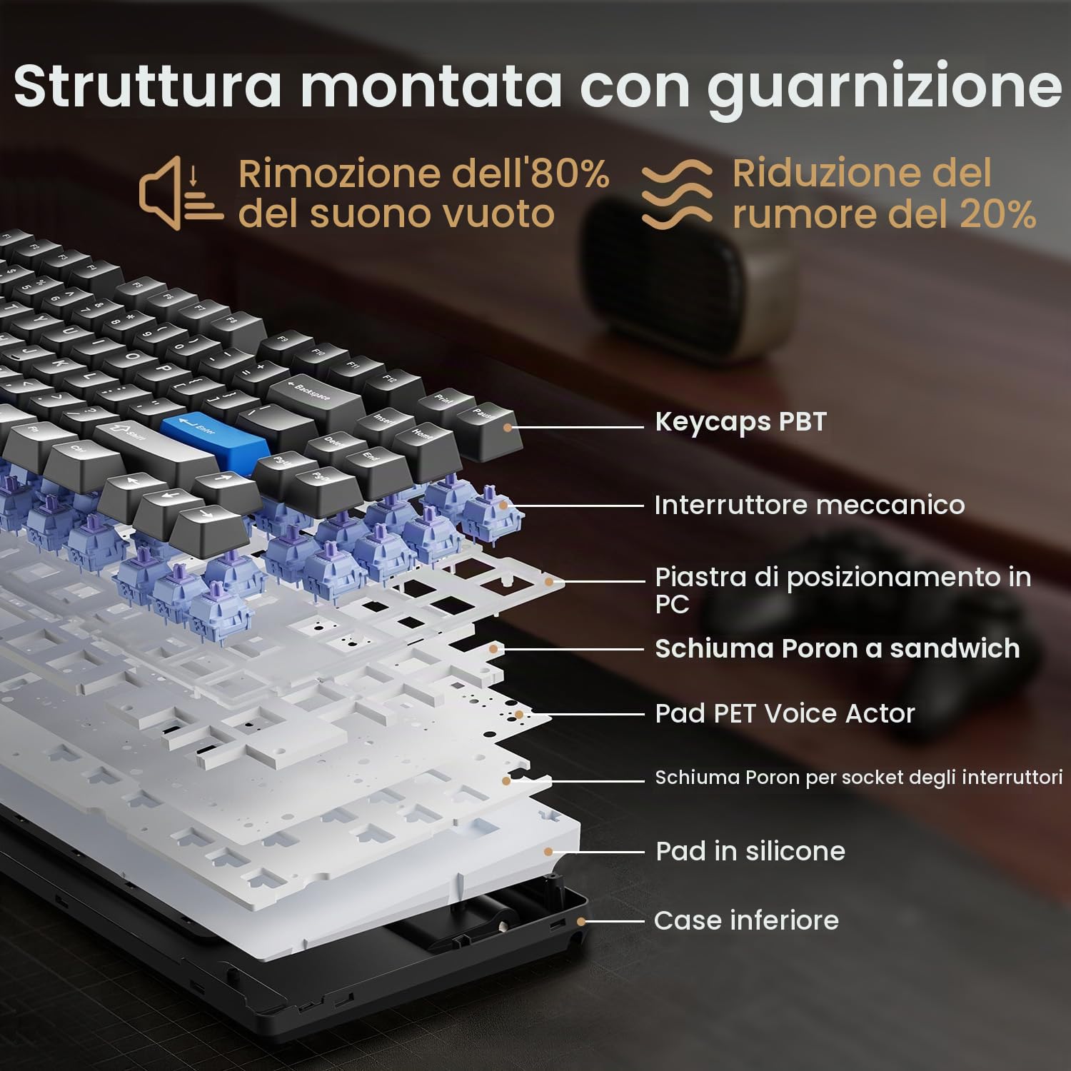 Kisnt Tastiera meccanica wireless, guarnizione montata con suono cremoso, Bluetooth/2,4 GHz/USB-C, hot swap personalizzato, retroilluminazione RGB, layout compatto al 75% per gaming/digitazione/Win
