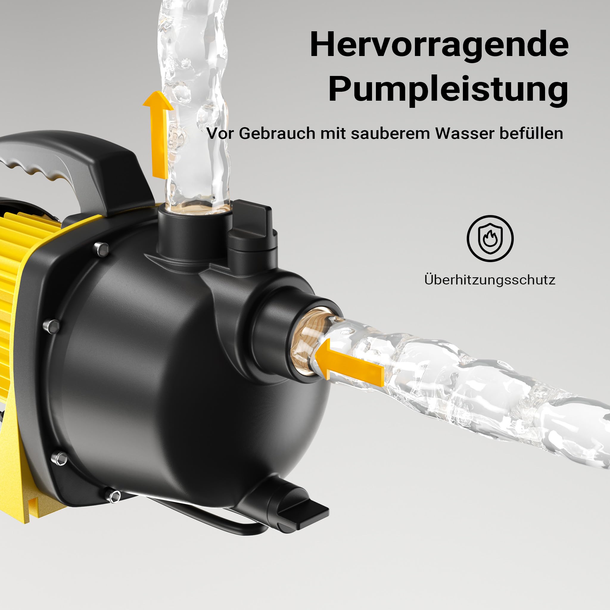 Wiltec Gartenpumpe 3800/h, 1200W, mit Tragegriff & Wasserablassschraube, max. Förderhöhe 48m, für Süßwasser Hauswasserwerk Wasserpumpe Bewässerungspumpe Regenwasserpumpe