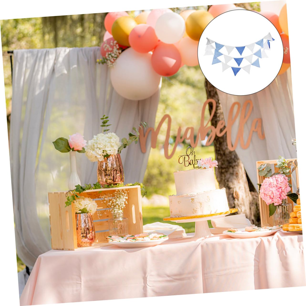 Toyvian 2 Piezas De Cuerda De Algodón Azul Y De Burra Guirnalda De Cumpleaños Triangulares Banderín Triangular Banderín Decoración De Bebé Al Aire