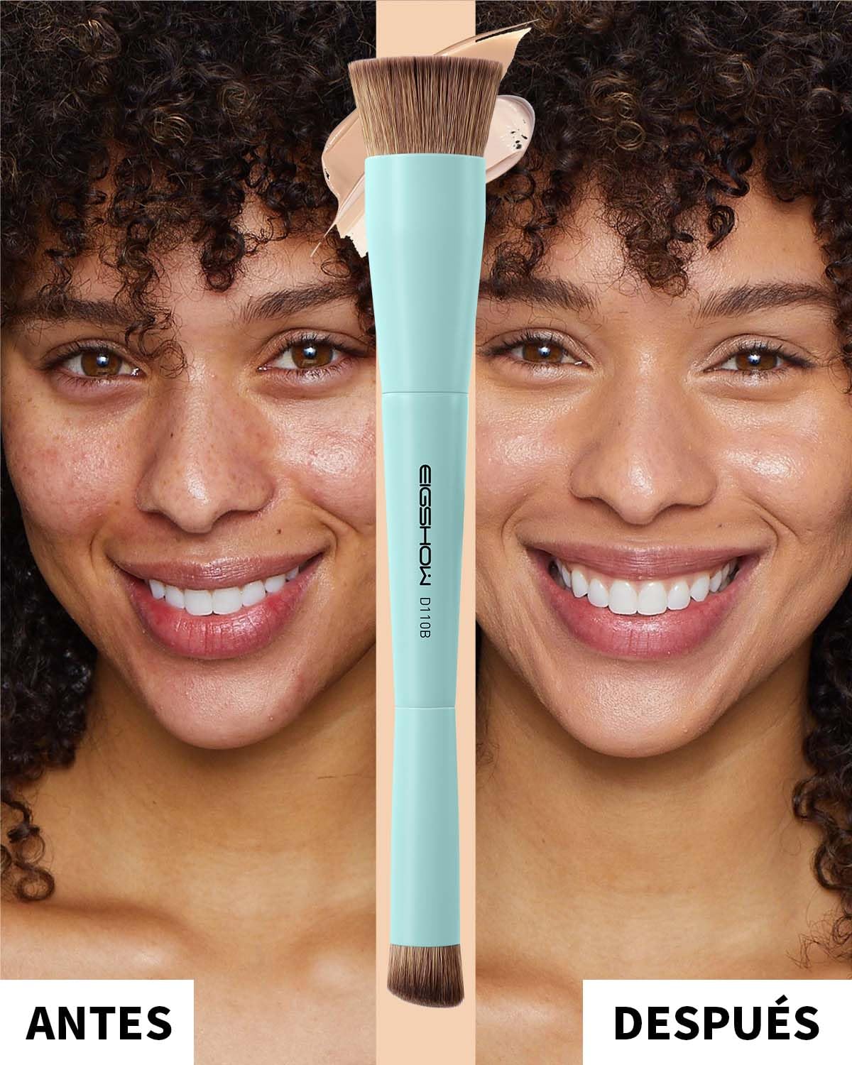 EIGSHOW Brocha de Maquillaje Doble Punta Base y Corrector, Vegana Libre de Crueldad D110 Cian