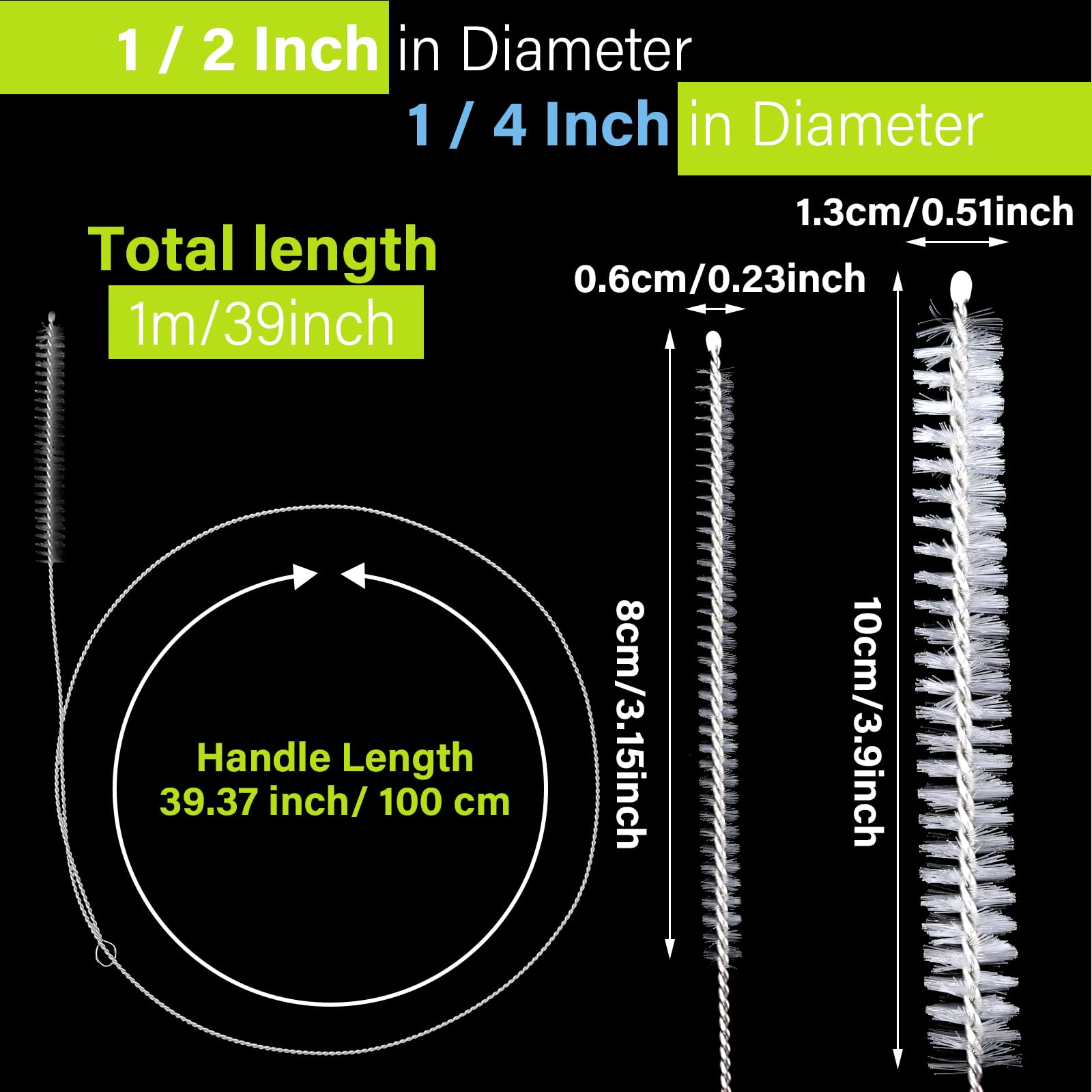 14-teiliges Reinigungsbürsten-Set – Lange 100 Cm Rohrbürsten, Weiche Nylonborsten, Edelstahlgriff, Für Flaschen, Aquarien, Kühlschrankabläufe