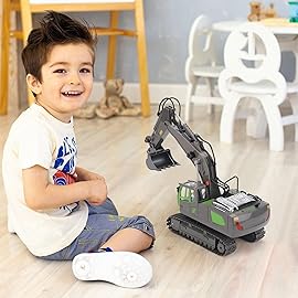 PREPOP Remote Control Excavator Toy for 6-12 yr Boys, Best Birthday Gifts for Kids 6 7 8 9 10 11 Year Old, Green