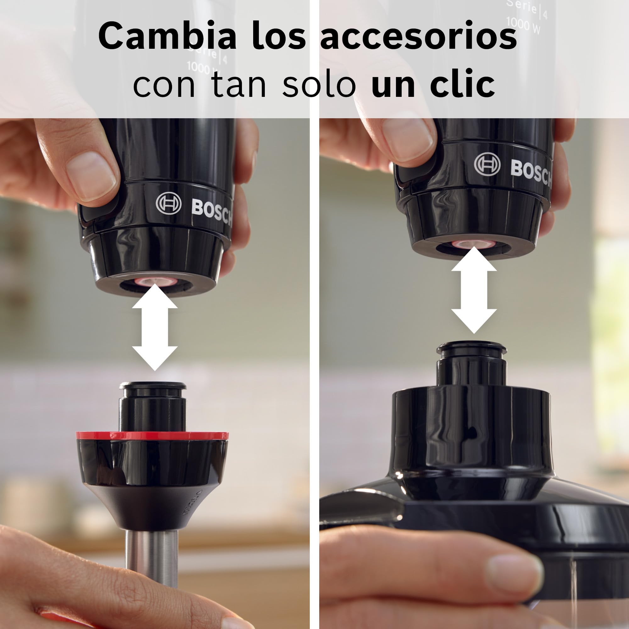 Bosch - Batidora de Mano, ErgoMaster, 1000W, QuattroBlade, Accesorios Incluidos, Serie 4, Antracita, MSM4W421