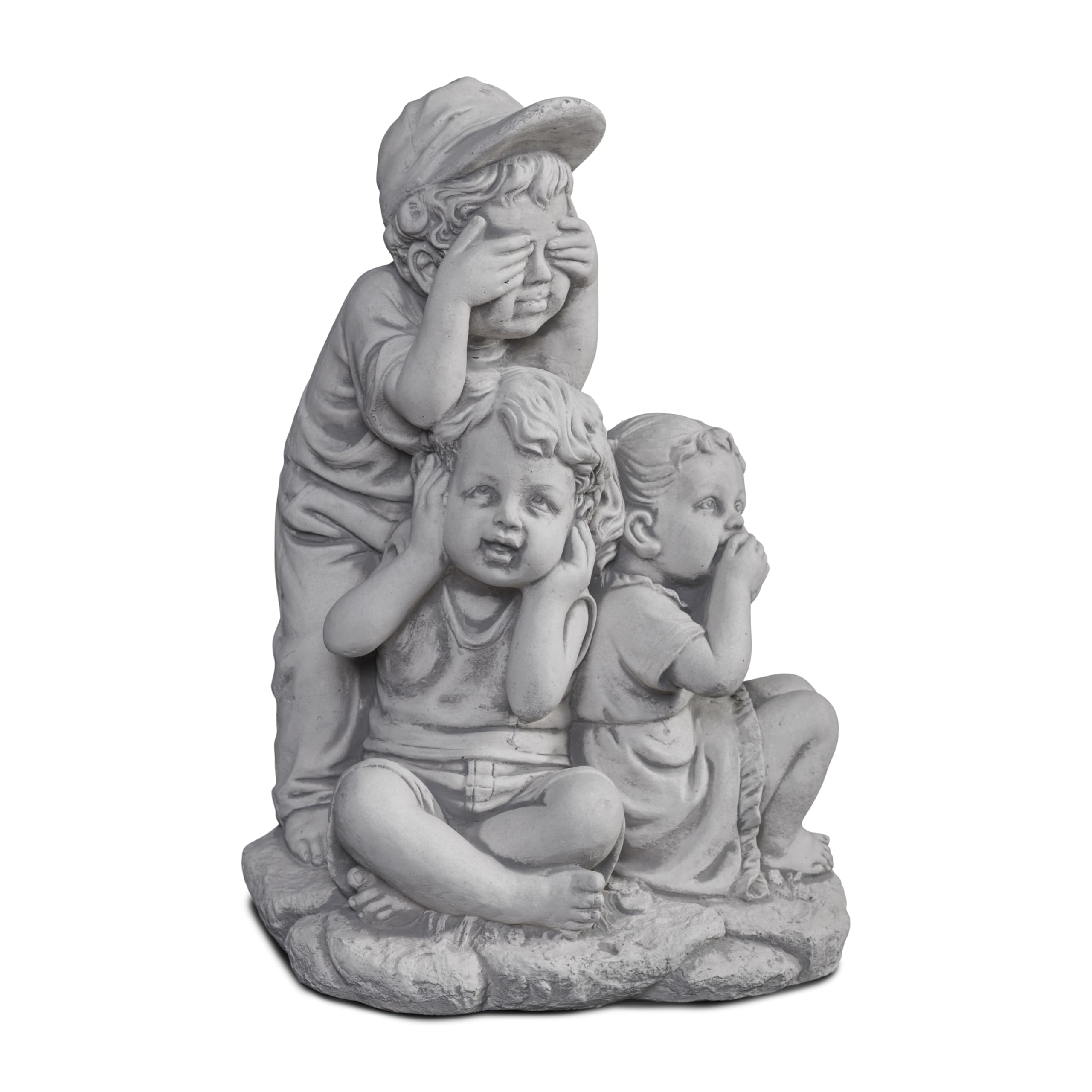 Children hear nothing see say stone figure 46 cm 22 kg white concrete frost-p...