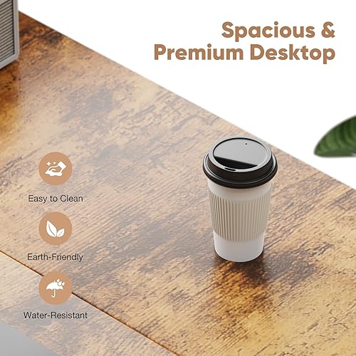 Miniatura 6 de SMUG Escritorio para computadora de 40 pulgadas, escritorio de oficina pequeño con cajones de almacenamiento, estilo moderno y simple, mesa de