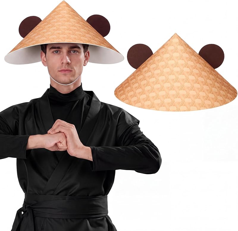Sombrero de Paja Panda, Disfraz de Cosplay de Samurai Ajustable para Adultos | Accesorio de disfraz de anime con orejas de panda, tejido de bambú para eventos de juegos de rol, fiestas de Halloween, correa de barbilla ajustable