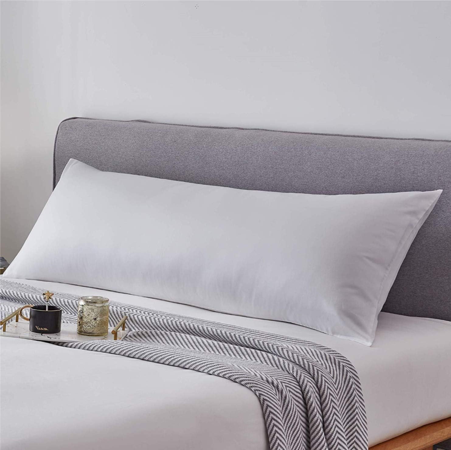 White Classic Body Pillow Case Cover, White Breathable T250 Soft Quality Cotton Body Pillowcase, Non-Zippered Bag Style Covers, Size 20x58